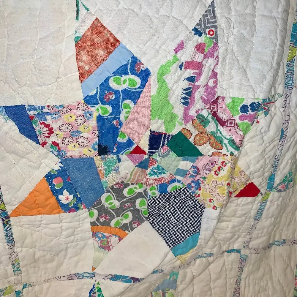 LARGE ANTIQUE 1930's 1940's 8 POINT ANTIQUE STAR QUILT-BEAUTIFUL COLORS!!!